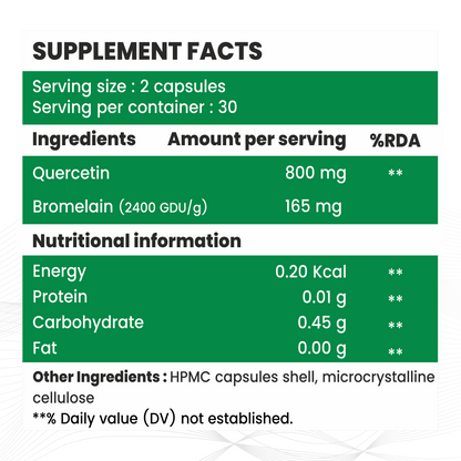 Quercetin with Bromelain Capsules | Immune & Respiratory Support | Powerful Antioxidant Formula | Promotes Cardiovascular & Joint Wellness | 60 Veg Capsules