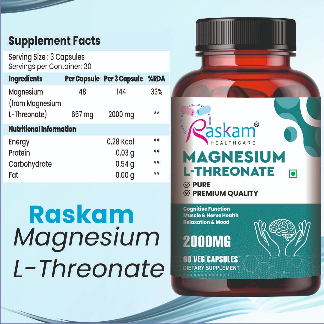Magnesium L-Threonate Capsules for Brain Health, Memory & Focus Support | Improves Sleep Quality | 90 Veg Capsules