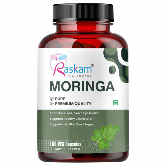 Raskam Moringa 100 Capsules- Helps Lower Blood Sugar & Cholesterol Levels,  Boost Metabolism and Digestion