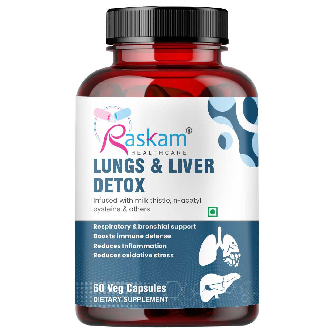 Raskam Lungs & Liver Detox Supplement | Milk Thistle & N-Acetyl Cysteine, Immune Support | 60 Veg Capsules