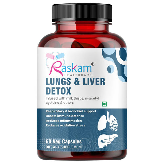 Raskam Lungs & Liver Detox Supplement | Milk Thistle & N-Acetyl Cysteine, Immune Support | 60 Veg Capsules