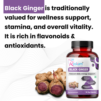 Raskam Black Ginger- 60 Capsules for Men & Women | Energy Boost, Anti-Inflammatory Properties