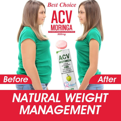 Raskam Apple Cider Vinegar (ACV) Moringa | Master Your Appetite & Boost Immunity | Natural Energy with Antioxidants | No Added Sugar |  Watermelon Flavor | 15 Fizz Tablets (500mg)