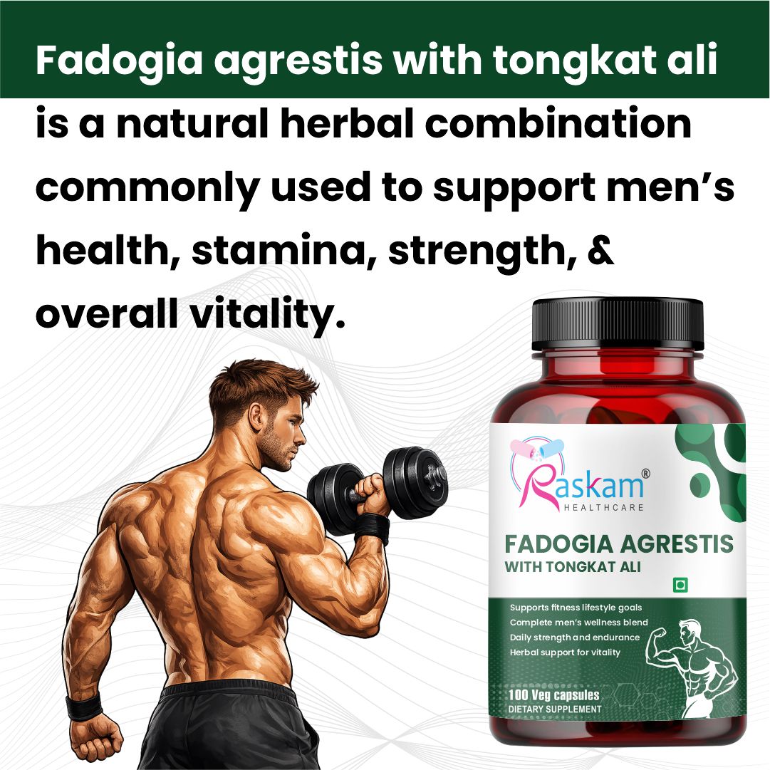 Raskam Fadogia Agrestis with Tongkat Ali Capsules, Maximum Strength, May Support athletic performance, stamina and stress tolerance, Vegan Friendly, 100 Capsules