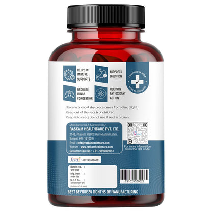 Raskam Lungs & Liver Detox Supplement | Milk Thistle & N-Acetyl Cysteine, Immune Support | 60 Veg Capsules