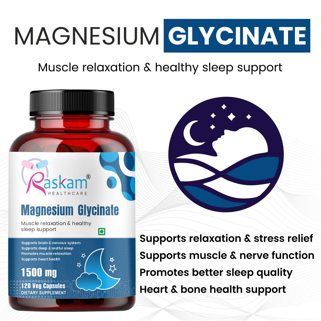 Raskam High Absorption Magnesium Glycinate -120 Vegetable Capsules ,1500mg