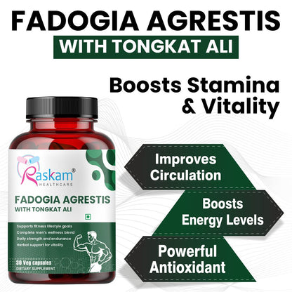 Raskam Fadogia Agrestis with Tongkat Ali Capsules, Maximum Strength, May Support athletic performance, stamina and stress tolerance, Vegan Friendly, 60 Capsules
