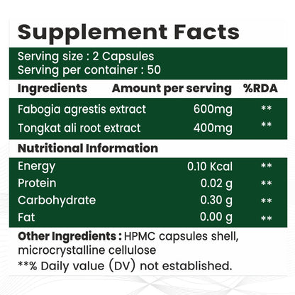 Raskam Fadogia Agrestis with Tongkat Ali Capsules, Maximum Strength, May Support athletic performance, stamina and stress tolerance, Vegan Friendly, 100 Capsules