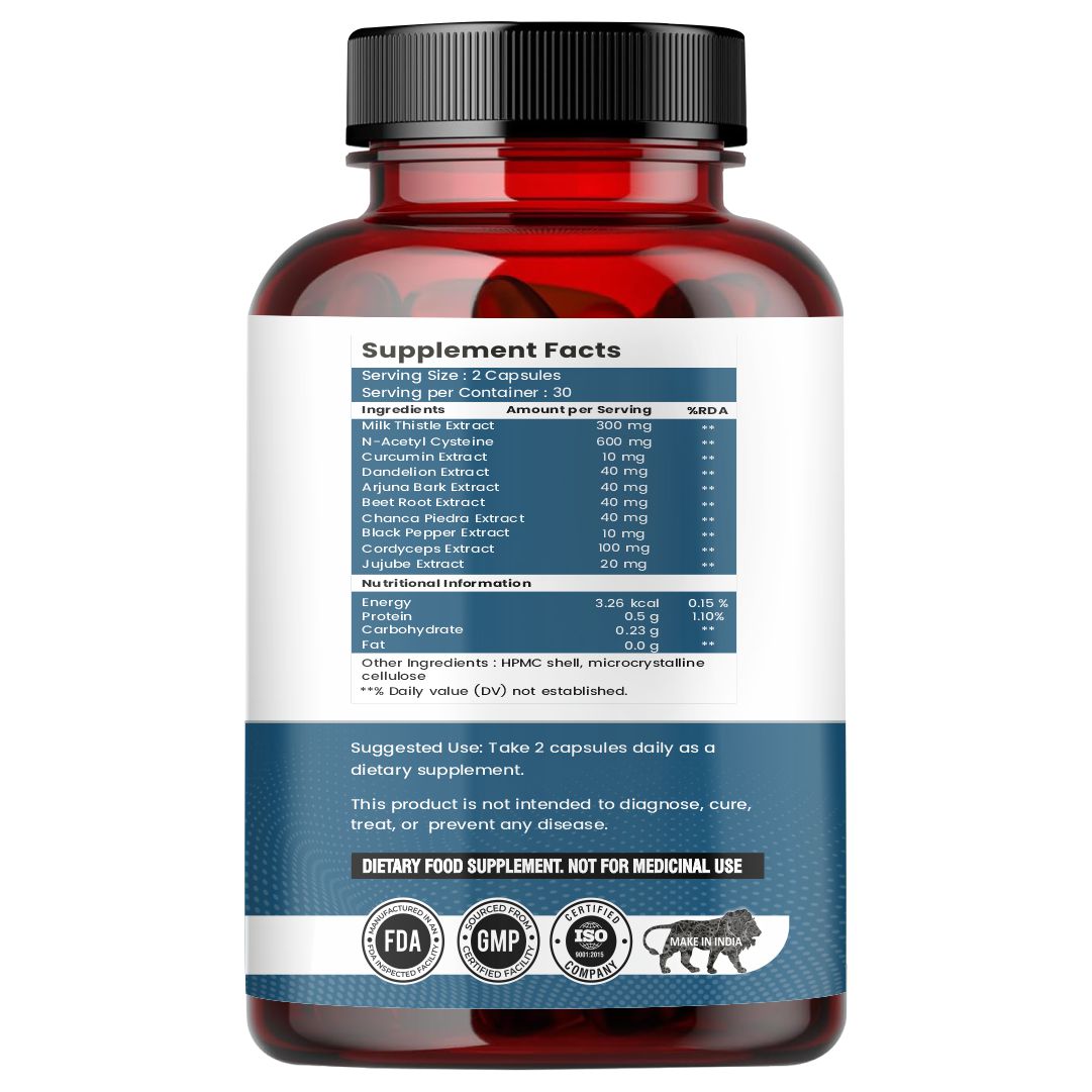 Raskam Lungs & Liver Detox Supplement | Milk Thistle & N-Acetyl Cysteine, Immune Support | 60 Veg Capsules