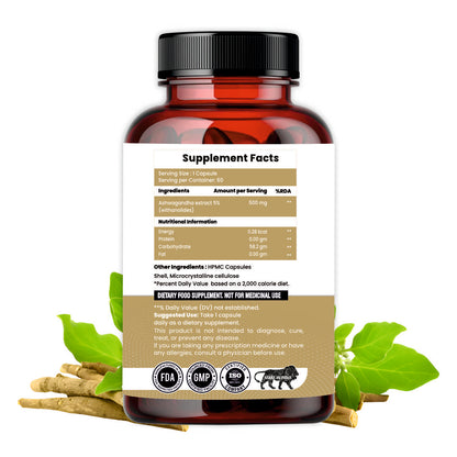Raskam Ashwagandha - 60 Veg Capsules Boost Energy, Strength, Stamina | Helps Anxiety & Stress Relief For Men & Women