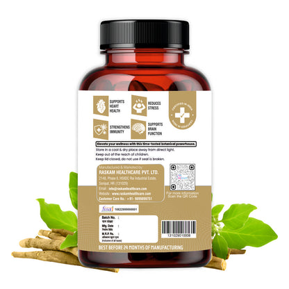 Raskam Ashwagandha - 60 Veg Capsules Boost Energy, Strength, Stamina | Helps Anxiety & Stress Relief For Men & Women