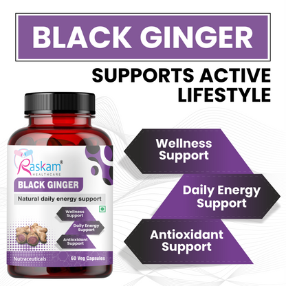 Raskam Black Ginger- 60 Capsules for Men & Women | Energy Boost, Anti-Inflammatory Properties
