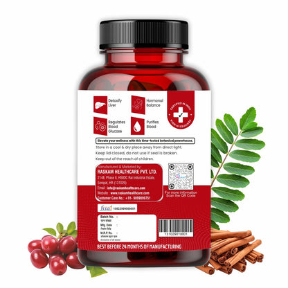 Raskam Healthcare Berberine HCL 1200mg with Ceylon Cinnamon, 60 Vegetarian Capsules, Dietary Supplement