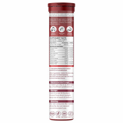Raskam Apple Cider Vinegar Effervescent Tablets | ACV for Digestion, Gut Health, Metabolism & Weight Management | No Added Sugar | Zesty Orange Flavor | 15 Fizz Tablets (500mg)