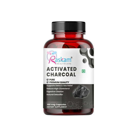 Raskam Activated Charcoal with Apple Cider Vinegar |  Helps in Digestion, Bloating, Liver & Kidney Detox | 100 Veg Capsules