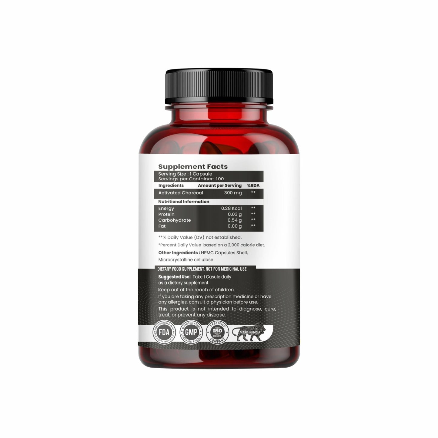 Raskam Activated Charcoal with Apple Cider Vinegar |  Helps in Digestion, Bloating, Liver & Kidney Detox | 100 Veg Capsules