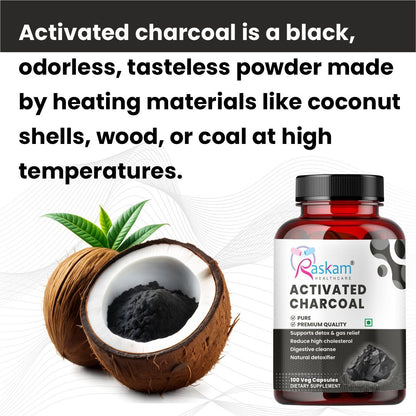 Raskam Activated Charcoal with Apple Cider Vinegar |  Helps in Digestion, Bloating, Liver & Kidney Detox | 100 Veg Capsules