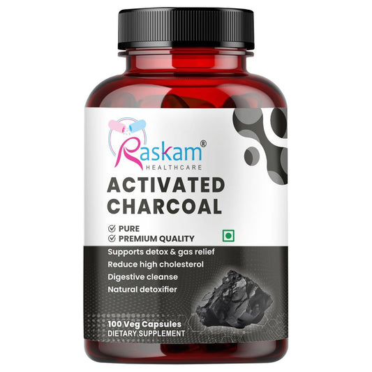Raskam Activated Charcoal with Apple Cider Vinegar |  Helps in Digestion, Bloating, Liver & Kidney Detox | 100 Veg Capsules