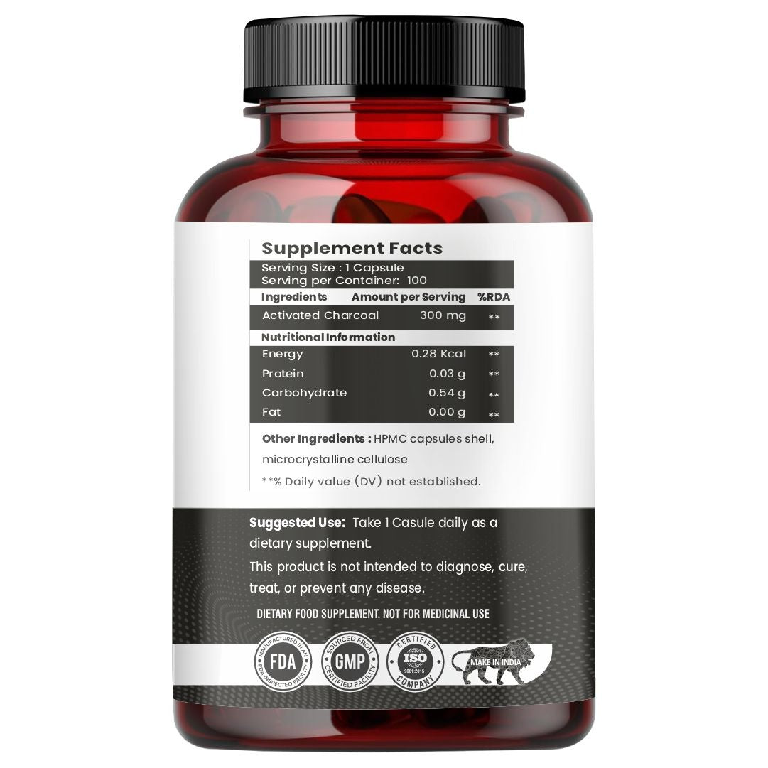Raskam Activated Charcoal with Apple Cider Vinegar |  Helps in Digestion, Bloating, Liver & Kidney Detox | 100 Veg Capsules