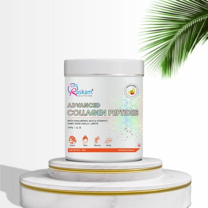 Raskam Advanced Collagen Peptides Powder for Men & Women | Collagen Powder with Biotin, Vitamins C & E for Hair, Nails, Skin Radiance & Anti-Aging Flav- Banana Berry (100gm , 265 gm)