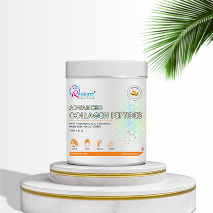 Raskam Advanced Collagen Peptides Powder for Men & Women | Collagen Powder with Biotin, Vitamins C & E for Hair, Nails, Skin Radiance & Anti-Aging Flav- Orange  (265gm ,100gm)