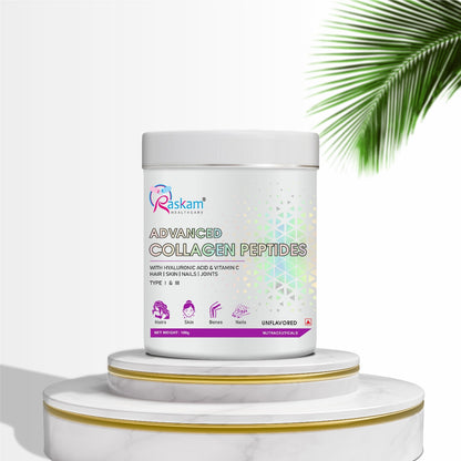 Raskam Advanced Collagen Peptides Powder for Men & Women | Collagen Powder with Biotin, Vitamins C & E for Hair, Nails, Skin Radiance & Anti-Aging Flav- Unflavored (265gm , 100gm)