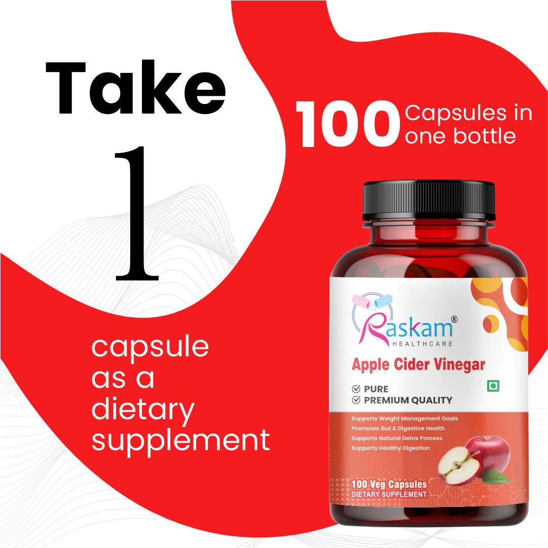 Raskam Apple Cider Vinegar- 100 Capsules- Easy Digestion & Weight Management