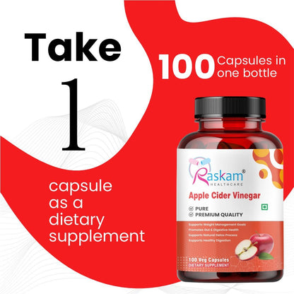 Raskam Apple Cider Vinegar- 100 Capsules- Easy Digestion & Weight Management