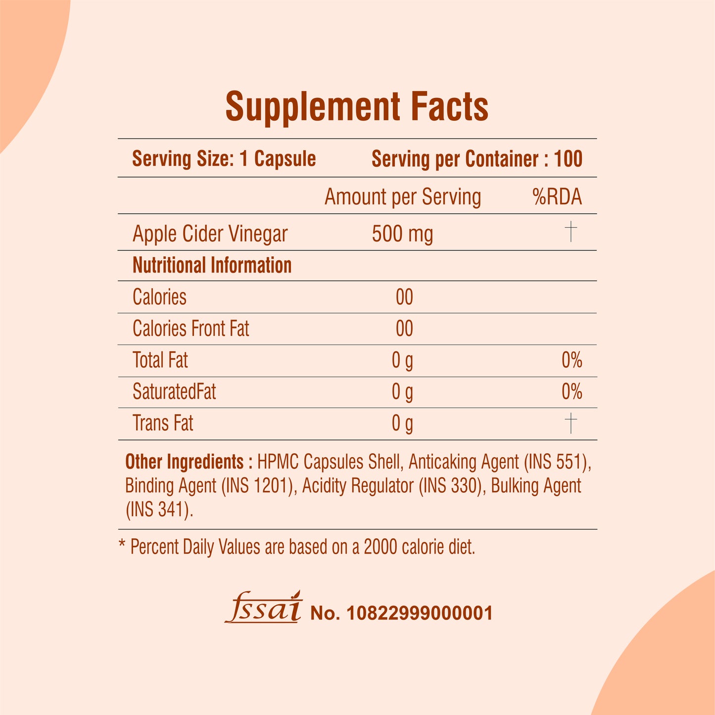 Raskam Apple Cider Vinegar- 100 Capsules- Easy Digestion & Weight Management