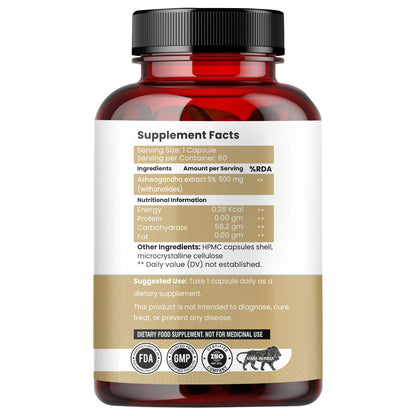 Raskam Ashwagandha - 60 Veg Capsules Boost Energy, Strength, Stamina | Helps Anxiety & Stress Relief For Men & Women