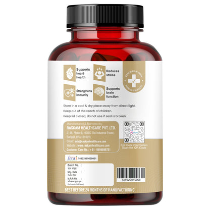 Raskam Ashwagandha - 60 Veg Capsules Boost Energy, Strength, Stamina | Helps Anxiety & Stress Relief For Men & Women