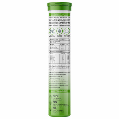 Raskam Apple Cider Vinegar (ACV) Moringa | Master Your Appetite & Boost Immunity | Natural Energy with Antioxidants | No Added Sugar |  Watermelon Flavor | 15 Fizz Tablets (500mg)