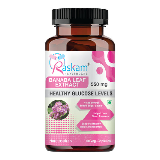 Raskam Banaba Leaf Extract 60- Veg Capsules (Non-GMO & Gluten Free) - Supports Healthy Blood Sugar Levels