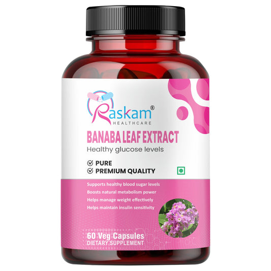Raskam Banaba Leaf Extract 60- Veg Capsules (Non-GMO & Gluten Free) - Supports Healthy Blood Sugar Levels