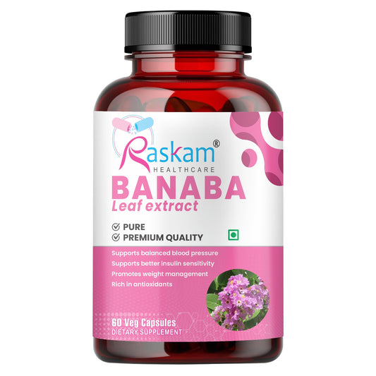 Raskam Banaba Leaf Extract 60- Veg Capsules (Non-GMO & Gluten Free) - Supports Healthy Blood Sugar Levels