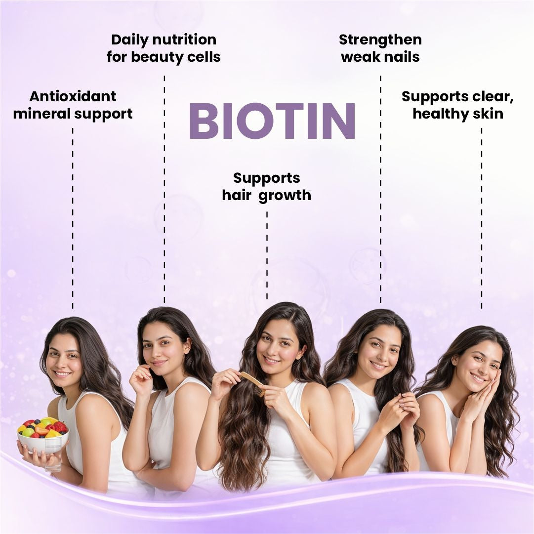 Raskam Biotin - 100 Veg Capsules - Hair Growth, Strong Hair and Glowing Skin, Fights Nail Brittleness
