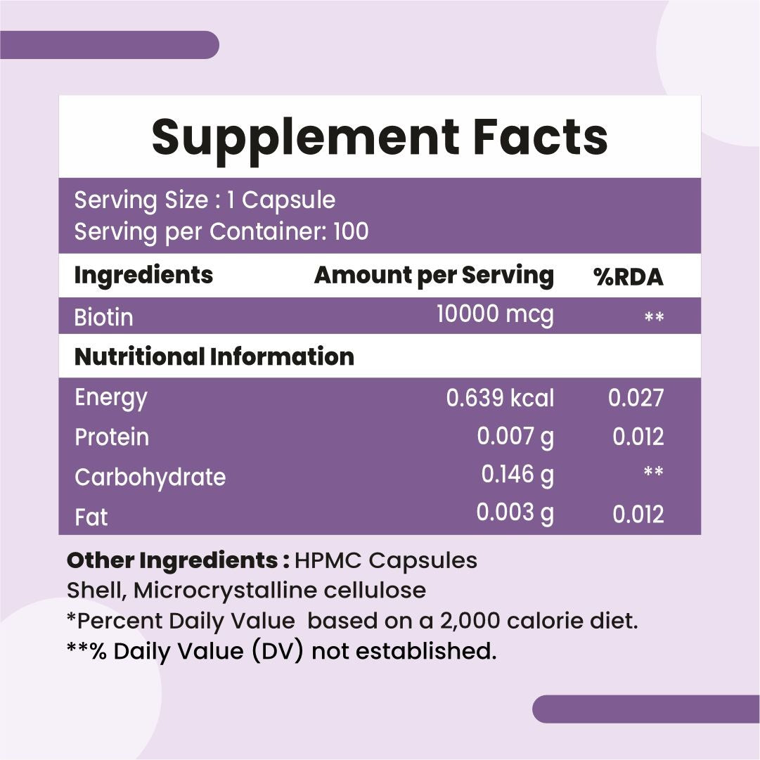 Raskam Biotin - 100 Veg Capsules - Hair Growth, Strong Hair and Glowing Skin, Fights Nail Brittleness
