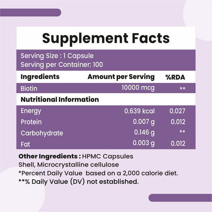 Raskam Biotin - 100 Veg Capsules - Hair Growth, Strong Hair and Glowing Skin, Fights Nail Brittleness
