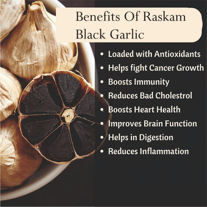 Raskam Natural Black Garlic Capsules Superfood Immunity Booster - Heart & Weight Management - Detox Antioxidant Supplement (60 Veg Capsules)