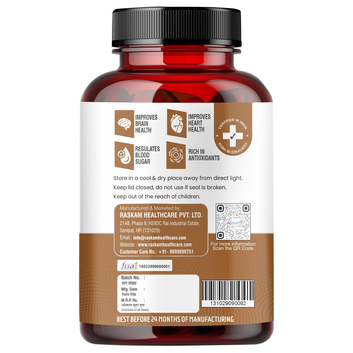 Raskam Natural Black Garlic Capsules Superfood Immunity Booster - Heart & Weight Management - Detox Antioxidant Supplement (60 Veg Capsules)