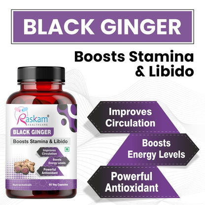 Raskam Black Ginger- 60 Capsules for Men & Women | Energy Boost, Anti-Inflammatory Properties