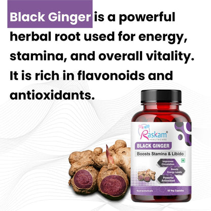Raskam Black Ginger- 60 Capsules for Men & Women | Energy Boost, Anti-Inflammatory Properties