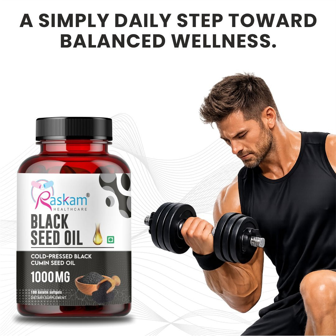 Raskam Black Seed Oil | Premium Cold Pressed Nigella Sativa 1000mg | Heart, Skin & Joint Support | 60 Softgel