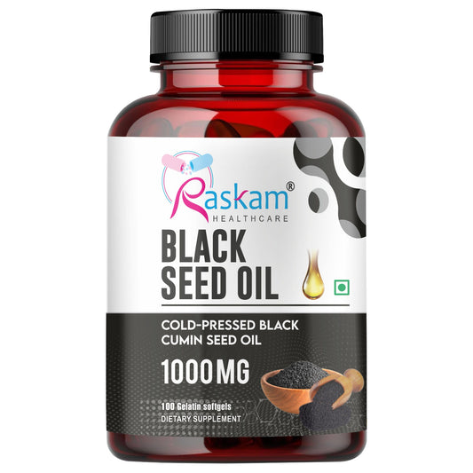 Raskam Black Seed Oil | Premium Cold Pressed Nigella Sativa 1000mg | Heart, Skin & Joint Support | 60 Softgel
