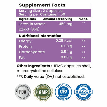 Raskam Boswellia Serrata Extract- 100 Veg Capsules - High Potency Joint Support