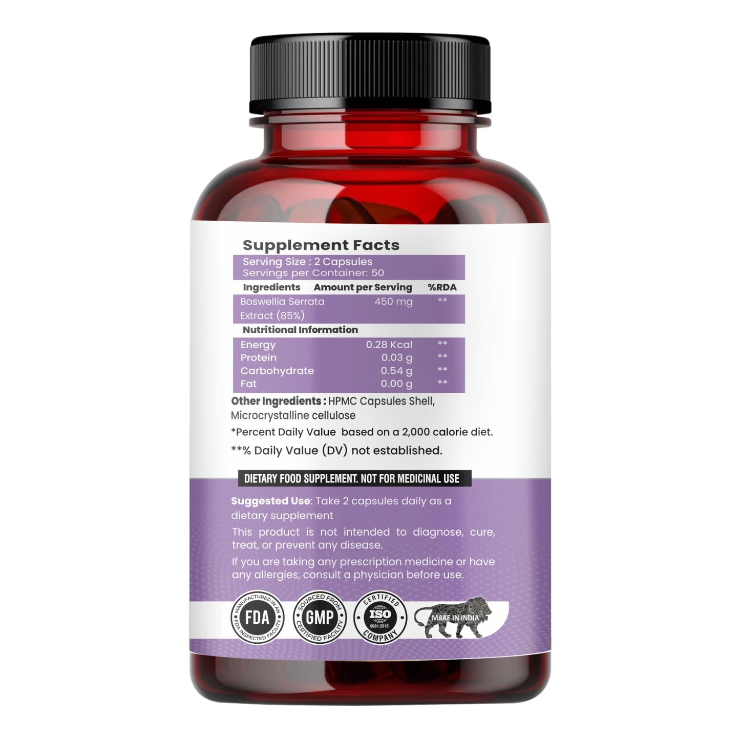 Raskam Boswellia Serrata Extract- 100 Veg Capsules - High Potency Joint Support