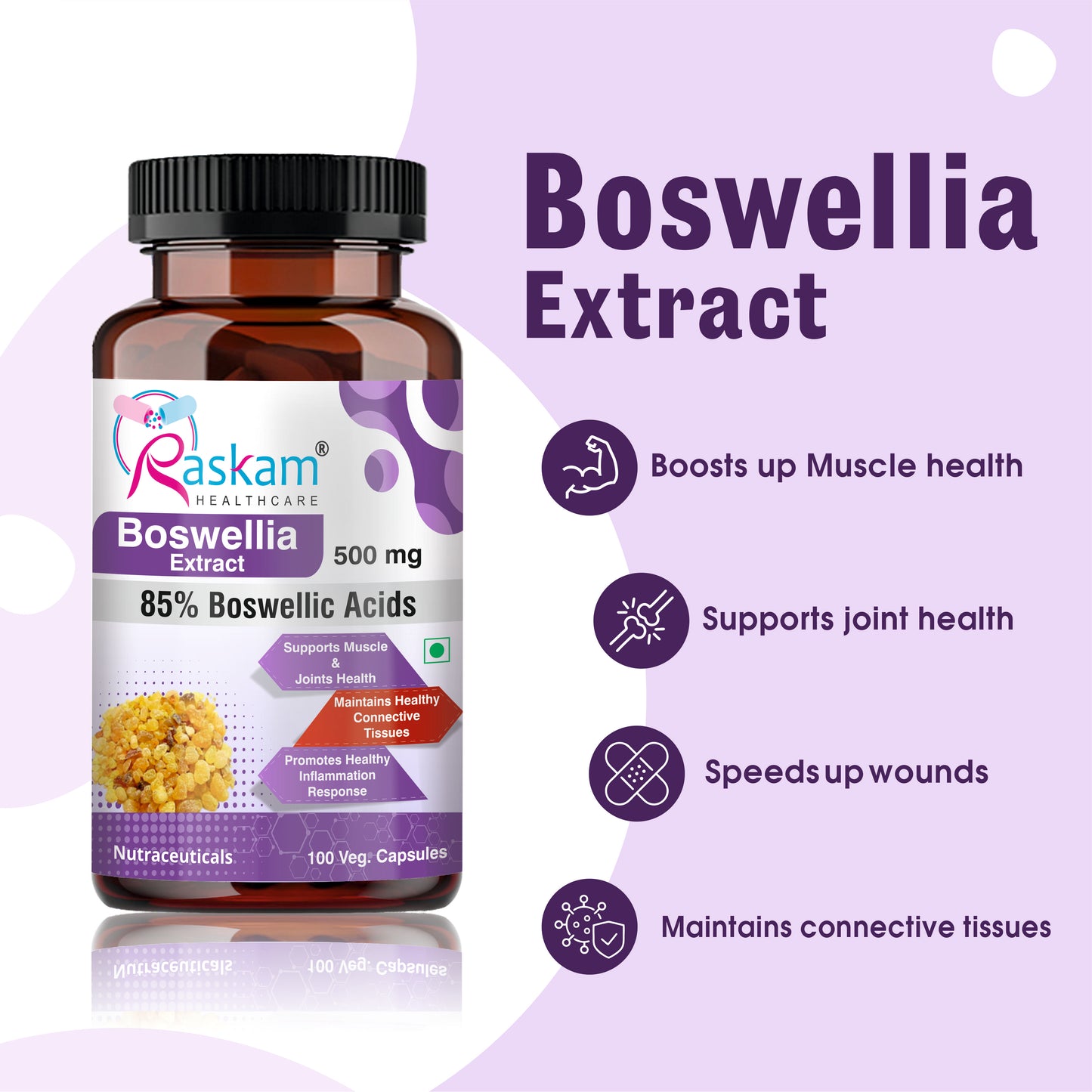 Raskam Boswellia Serrata Extract- 100 Veg Capsules - High Potency Joint Support