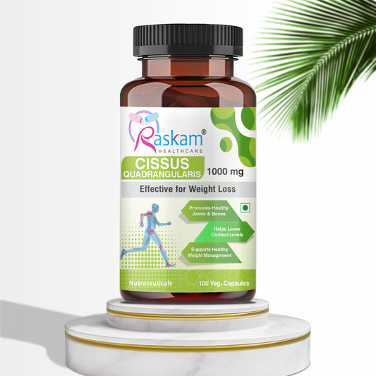 Raskam Cissus Quadrangularis Extract 1000mg - 100 Veg Capsules- Bone & Joint Wellness