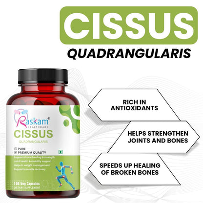 Raskam Cissus Quadrangularis Extract 1000mg - 100 Veg Capsules- Bone & Joint Wellness