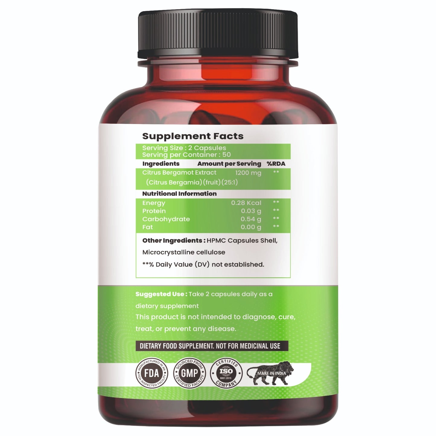 Raskam Citrus Bergamot 1200mg Supplement, 100 Veg Capsules, Antioxidant-Rich Complex for Heart Health and Immune Support